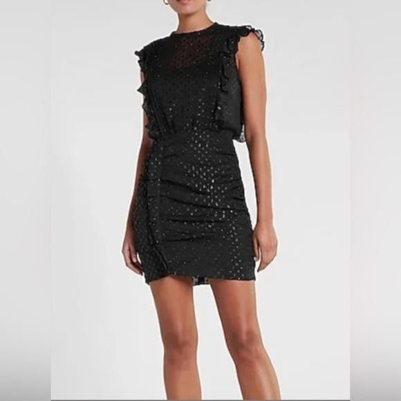 Express Clip Dot Ruched Mini Dress Size Small - Picture 1 of 5